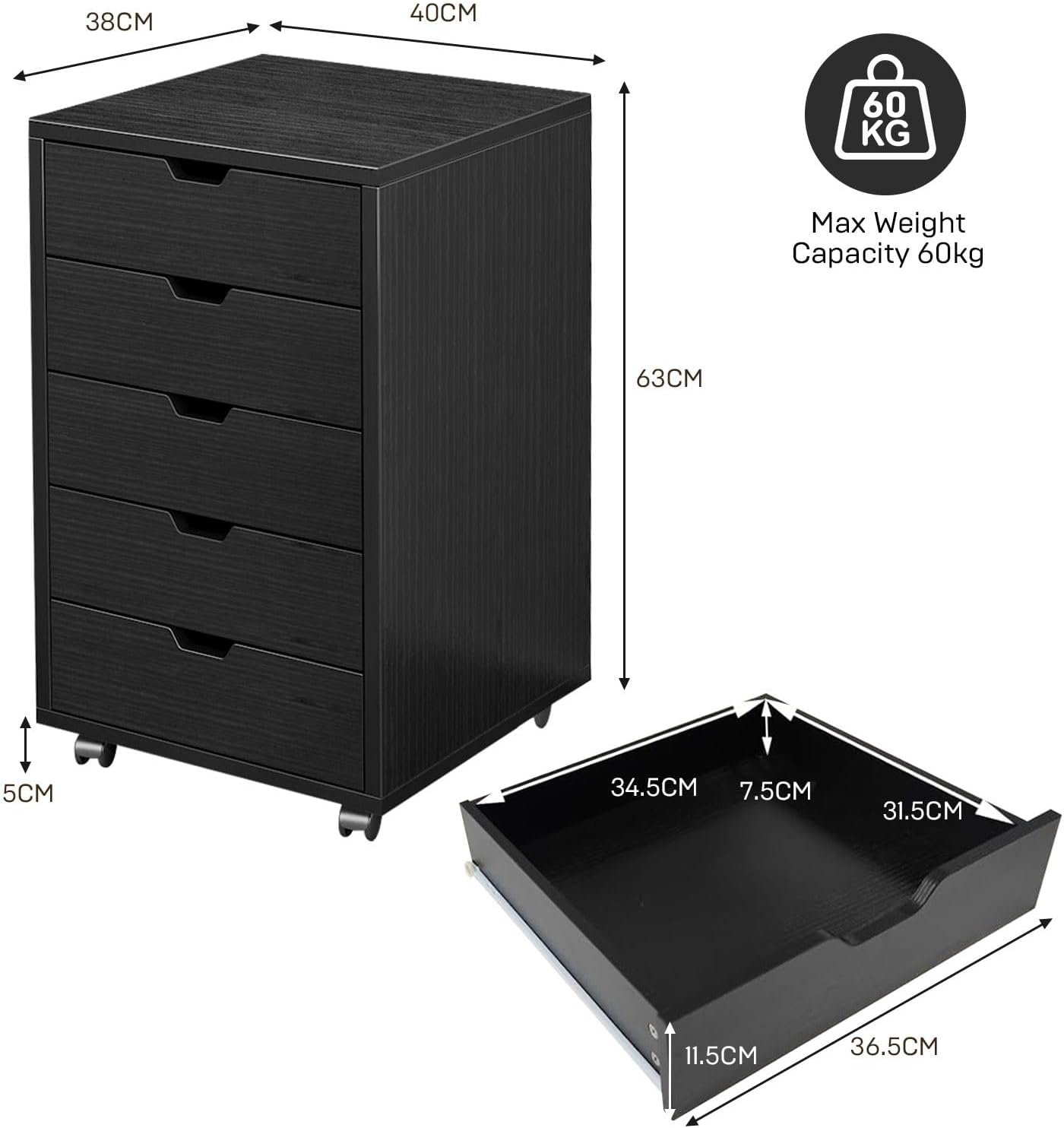 5 Drawer File Cabinet Mobile D - Commercial Printer review and price
